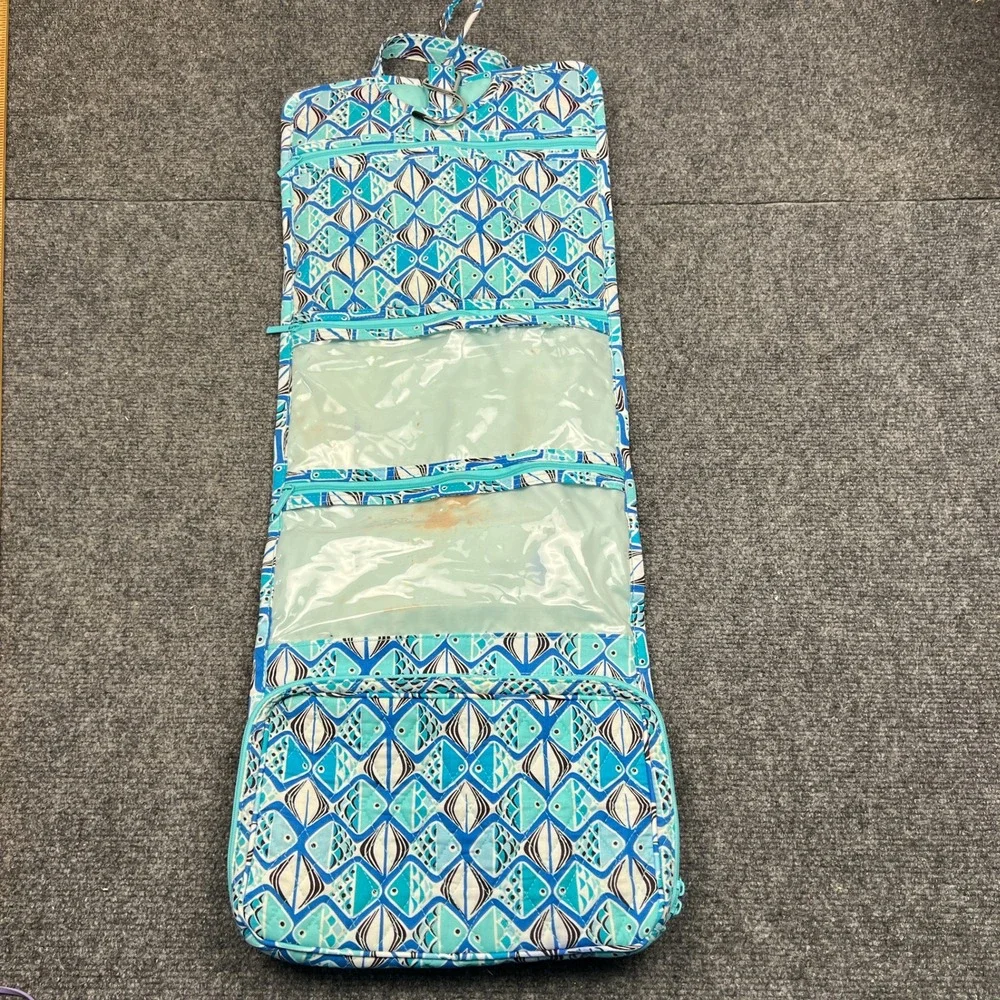 Vera Bradley Hanging Travel Organizer Go Fish Blue Quilted Toiletry Bag Pouch